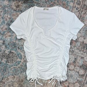 Intimately free people Top Notch Chic White Ruched Short Sleeve Top - S